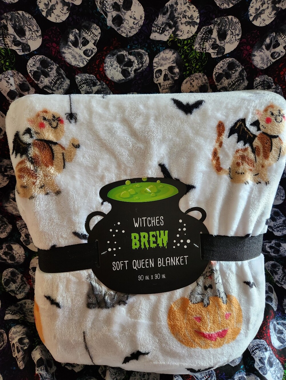 Halloween Cats Queen Size Plush Blanket 90"x90" NWT